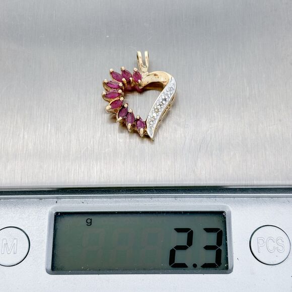 Ross Simons Sterling Silver 925 Gold Tone Red Spinel Diamond Heart Pendant - Picture 6 of 6